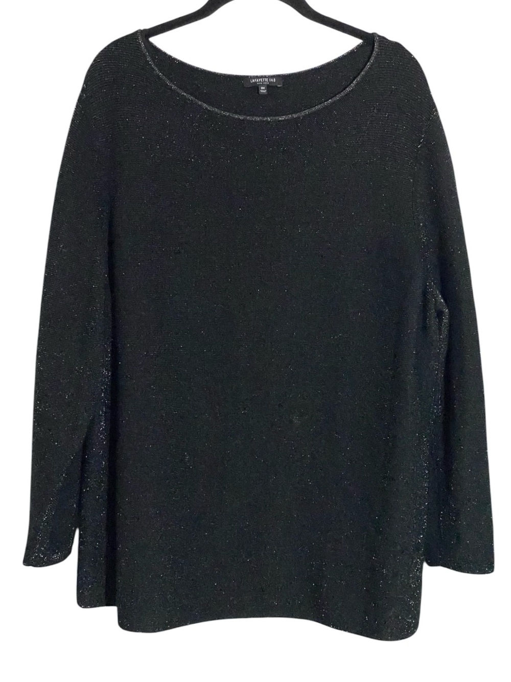 Lafayette 148 Black Cashmere Metallic Sweater 2X Shimmer Relaxed Quiet Luxury - Picture 3 of 10